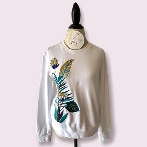 Tory Burch Floral Embroidered Sweater Small